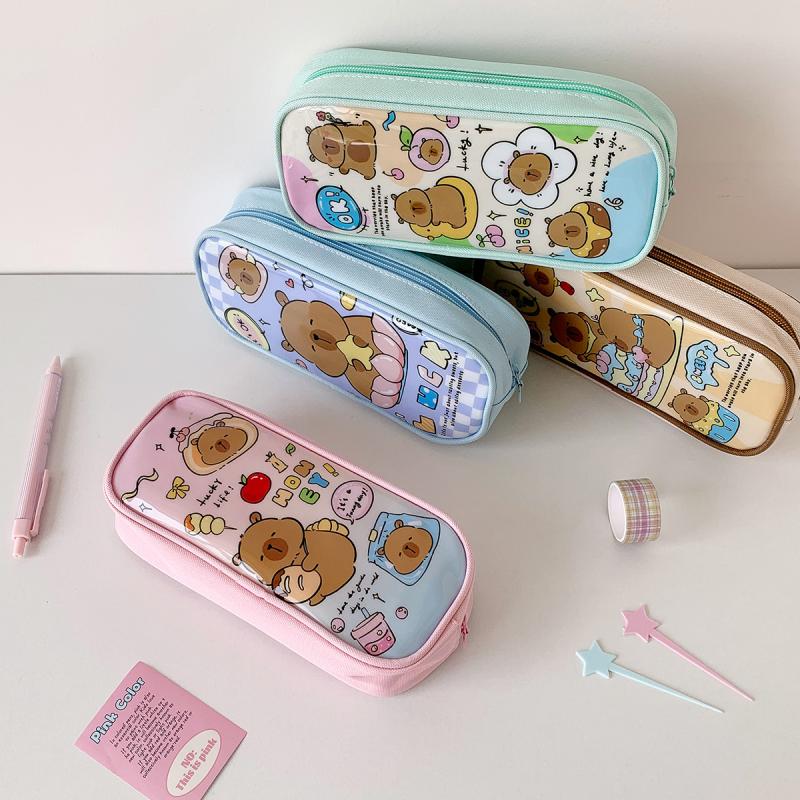 Cartoon Capybara Pencil Case Large Capacity Zippers Pencil Pouch Stationery Storage Bag School Supplies For Student Gift