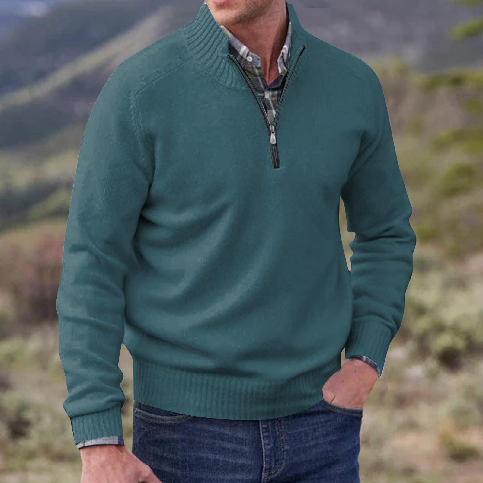 

Мужской модный топ, повседневный приталенный пуловер с длинным рукавом на молнии, маленький высокий воротник XL небесно-голубой