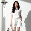 Damen Polokragen Color-Block T-Shirt & Shorts Set