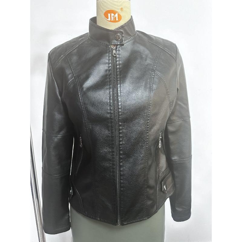 Stand-up Collar Leather Jacket Women's New Leather Jacket Women's Jacket Slim Thin Small Coat Women's Motorcycle Clothes