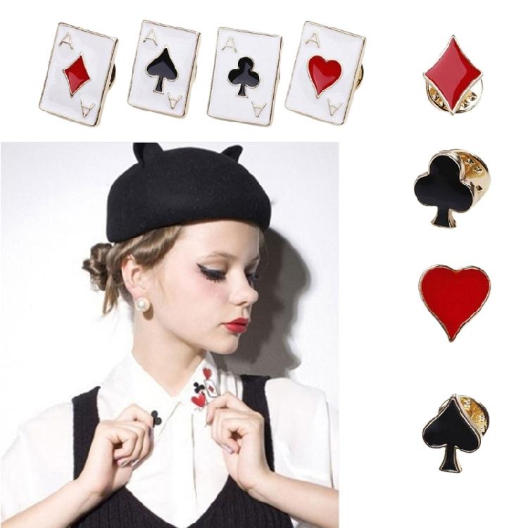 4Pieces Artistic Brooch Collection Poker Card Theme Stylish Suit Accessory Casual Brooches for Fashion Enthusiasts
