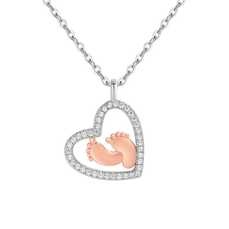Color Separation Heart Necklace, Mother Gift Love Footprint Baby Love Footprint Necklace