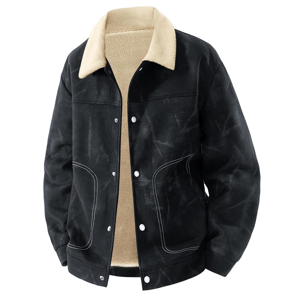 Men's Plush Fleece-Lined Suede Lapel Jacket: Business Casual, Versatile, Loose-Fit, Fashionable, Comfortable.