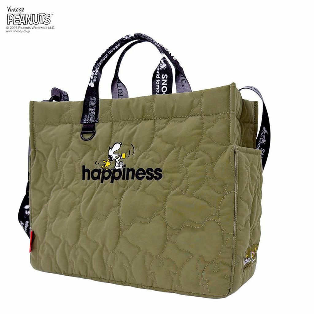 Snoopy Tote A4 Shoulder 8533 [Rootote] Women's Bag, Size, Bag, Horizontal, Crossbody, 2-Way, IP.Medium.Quilt.Peanuts-1N (02 Khaki)