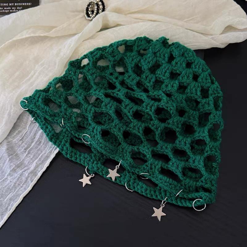 Women Crochet Hollow Star Knitted Summer Beanie Cap Stretchy Breathable Casual Head Cap for Gift Giving