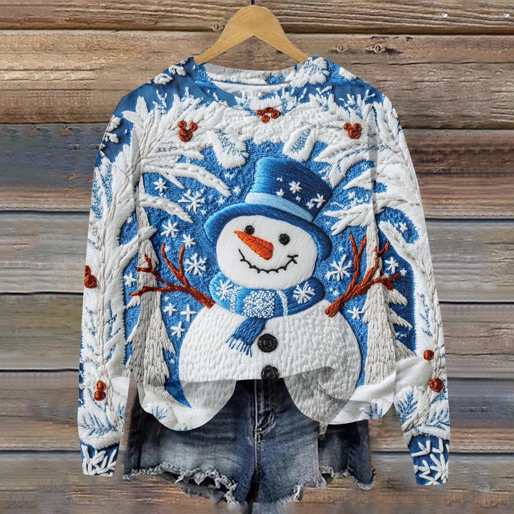 Ladies' Christmas Printed Casual Long Sleeved Round Neck Sports Hoodie Top