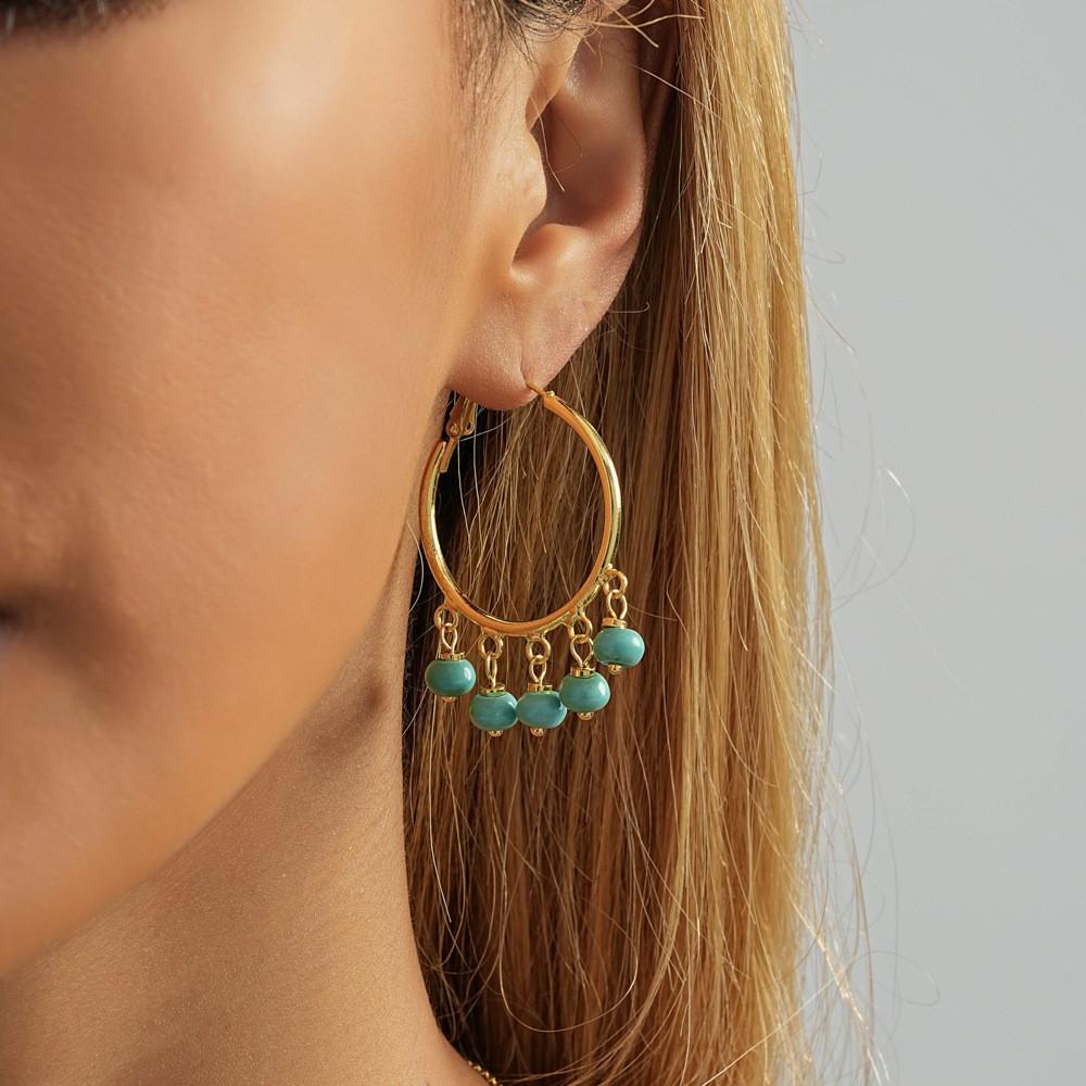 Blue Copper Earrings With Natural Stones Simple And Elegant Circle Earrings