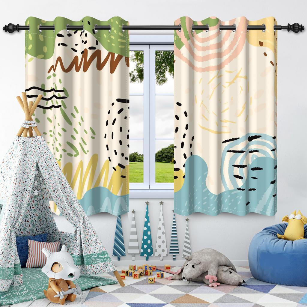 2pcs Curtains Cute Pattern Children Bedroom Daily Home Living Room Apartment Window Decor Blackout Curtains Heat Insulation