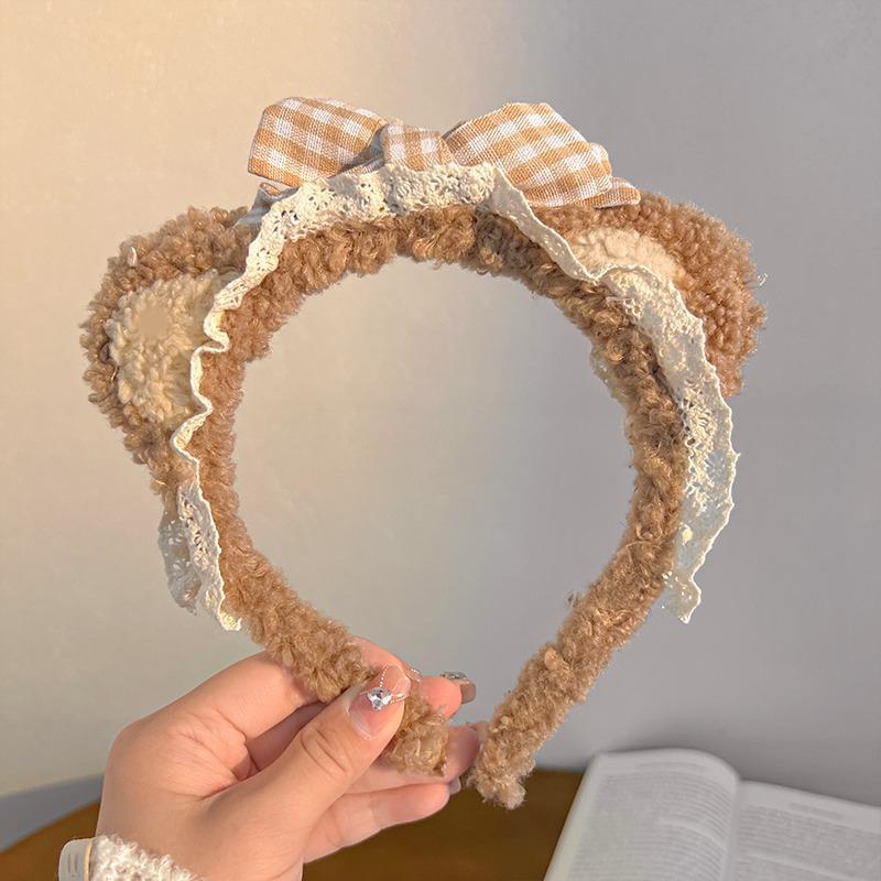 Очаровательный ободок с медвежьими ушками и заколками-бантиками - плюшевый аксессуар для волос в стиле Лолита для женщин