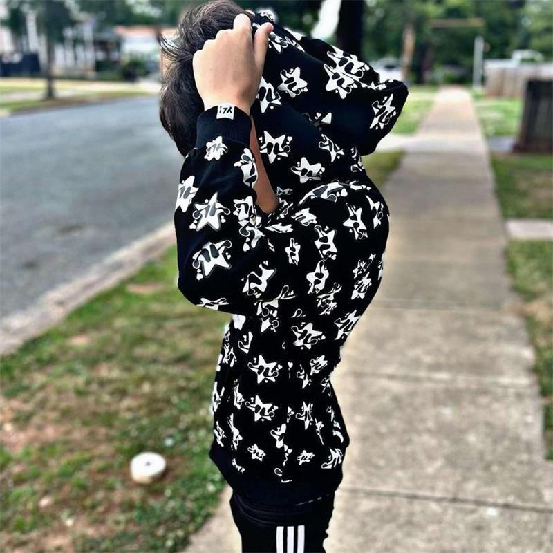 Y2k Harajuku mikiny na zip Oversize korejská móda Streetwear Star Print Mikina s kapucí BF Tops Dámské
