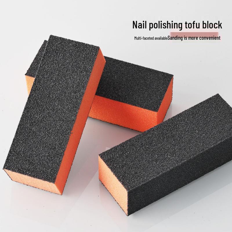 Nail Art Black Tofu Sponge: Three-Sided Buffing Block for Shaping Gel and Crystal Nails.