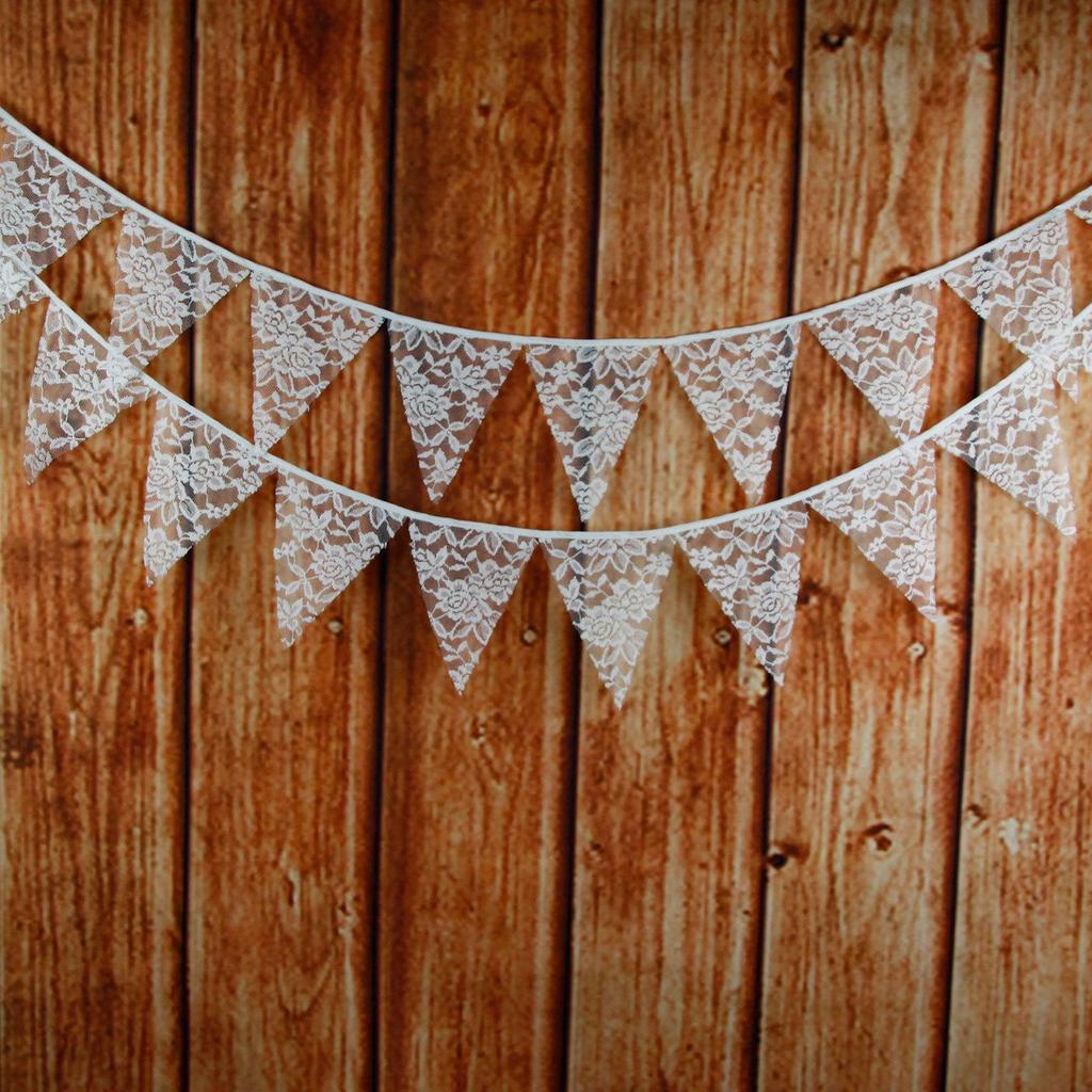 Avrupa Düğün & Parti Süslemeleri İçin Beyaz & Çok Renkli Çiçekli Dantel Üçgen Bayrak Süslemeleri