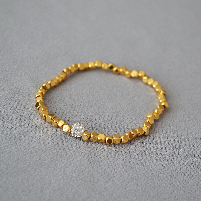 

French Chic Irregular Faceted Square Bead Gold-Plated Elastic Bracelet