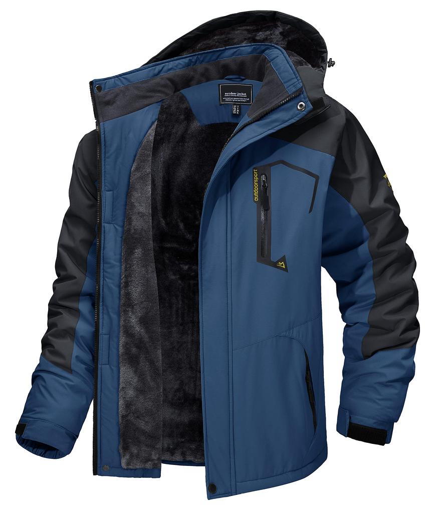 TACVASEN Casual Mountain Climbing Waterproof Mountain Plus Cowboy Includes Size M Wear, Fleece-Lined, Windproof, Parka, Sizes, Blue, Hat,