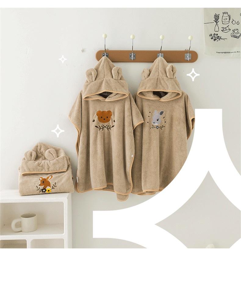 Cartoon Hooded Coral Fleece Bath Towel Cape for Children and Newborns