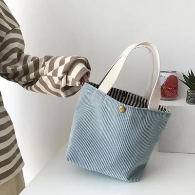 Corduroy Lunch Bag for Women Canvas Portable Tote Bags Travel Handbags