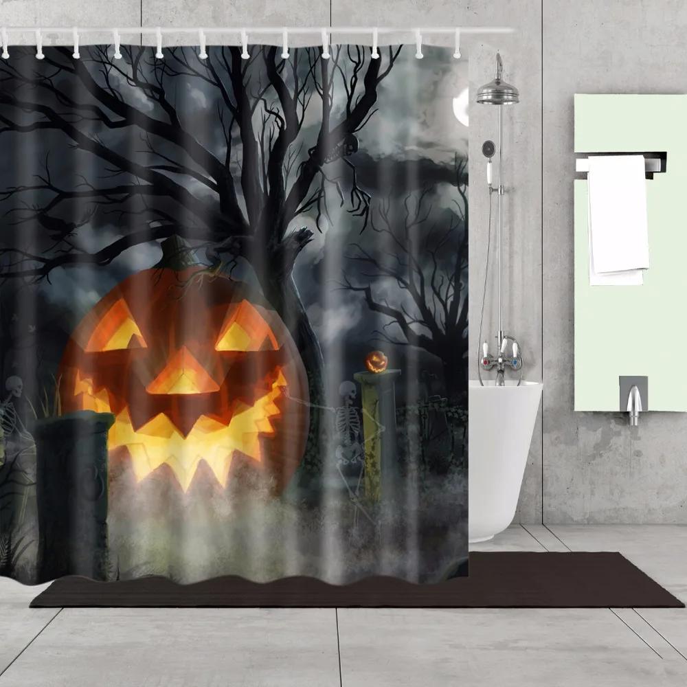 Happy Halloween Witch Pumpkin Decorative Shower Curtain Fabric Waterproof Polyester 180X180Cm For Bathroom Curtain