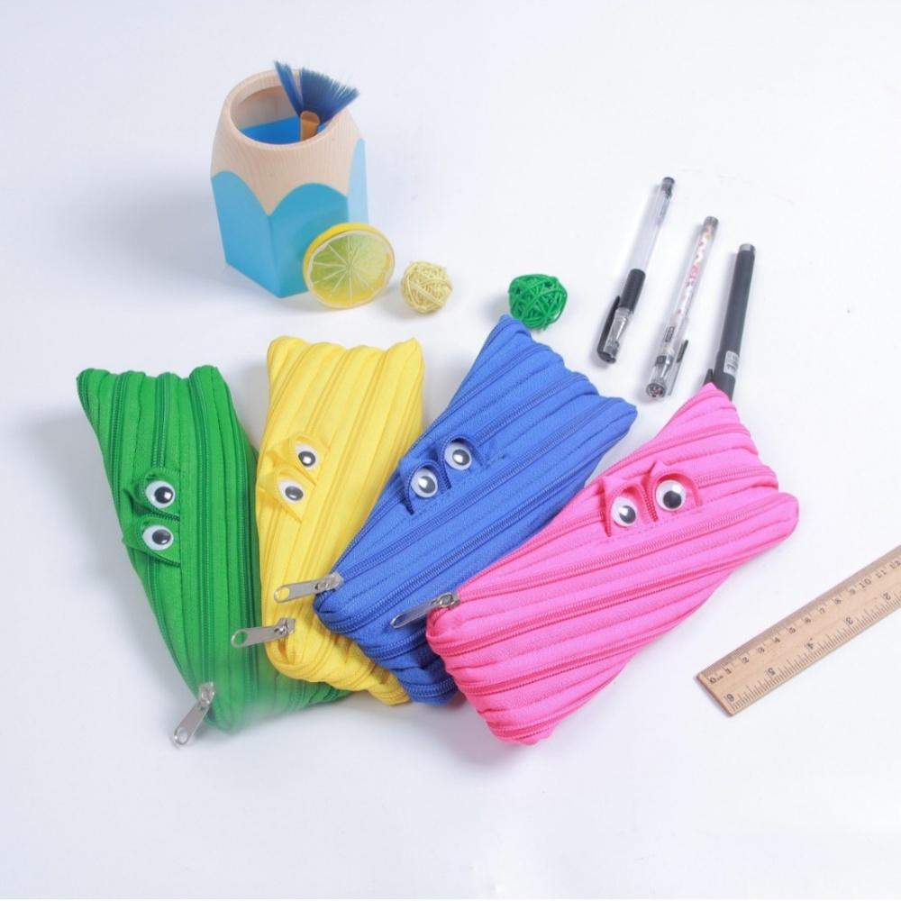 Estojo de Lápis com Zíper de Monstro Desenho Animado Fofo Grande Capacidade Nylon Organizador de Material Escolar Bolsa de Lápis Multifuncional Para Estudantes Crianças