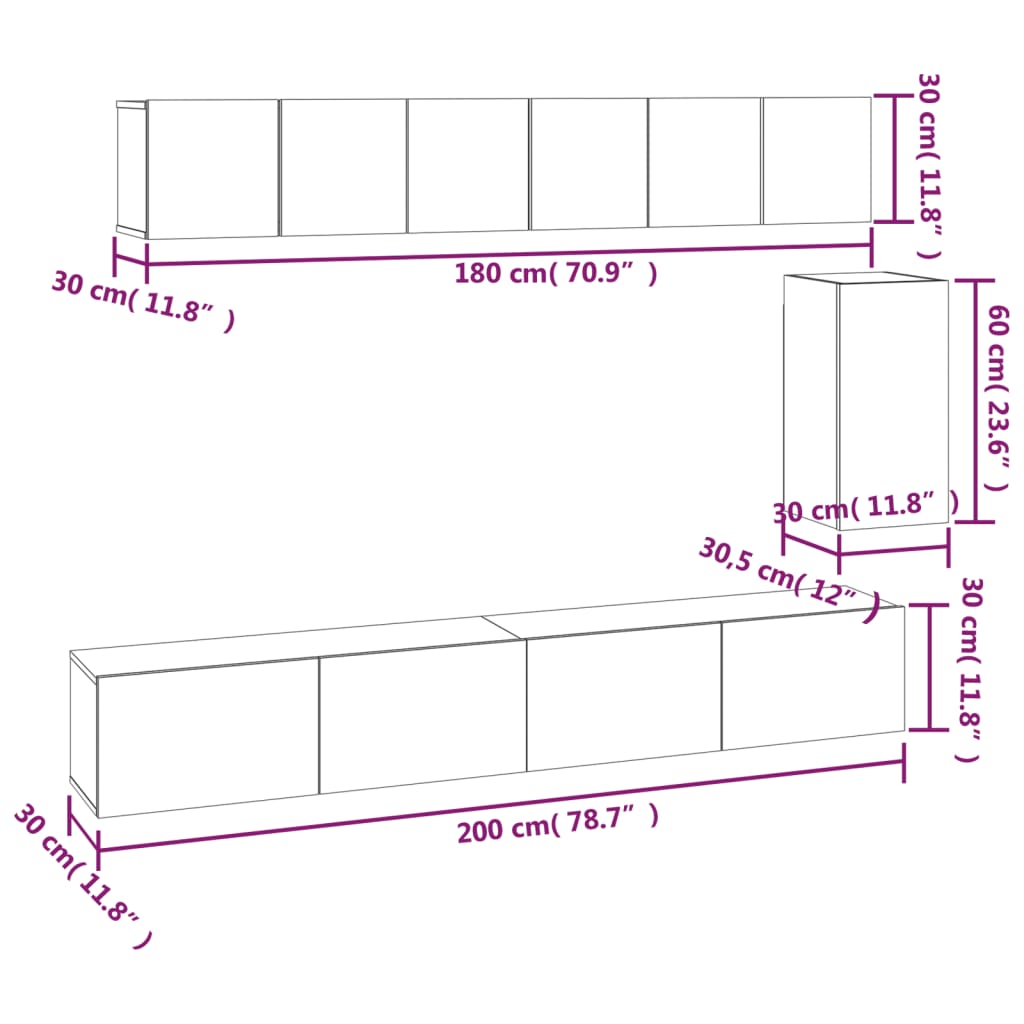 6 piece TV cabinet set concrete grey particleboard