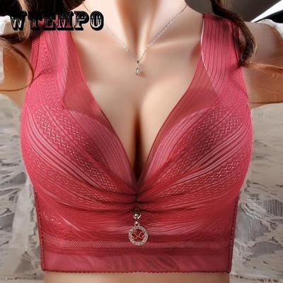 Sexy Deep V Bra Big Size Full Coverage Bras Push Up Brassiere Floral Lace Non Padded Lingerie46 48 50DE Cup Underwear for Women