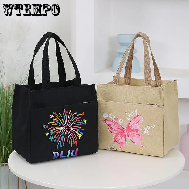WTEMPO Ethnic Style Retro Mommy Bags Canvas Lunch Box Handbags Aluminum Foil Insulated Work Hand-carried Lunch Bags