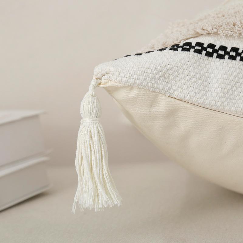Federa Semplice Trapuntata Cuscini Ricamo Jacquard Camera da Letto Cotone Cuscino Decorativo Boho Copricuscino per Testiera del Divano 45X45