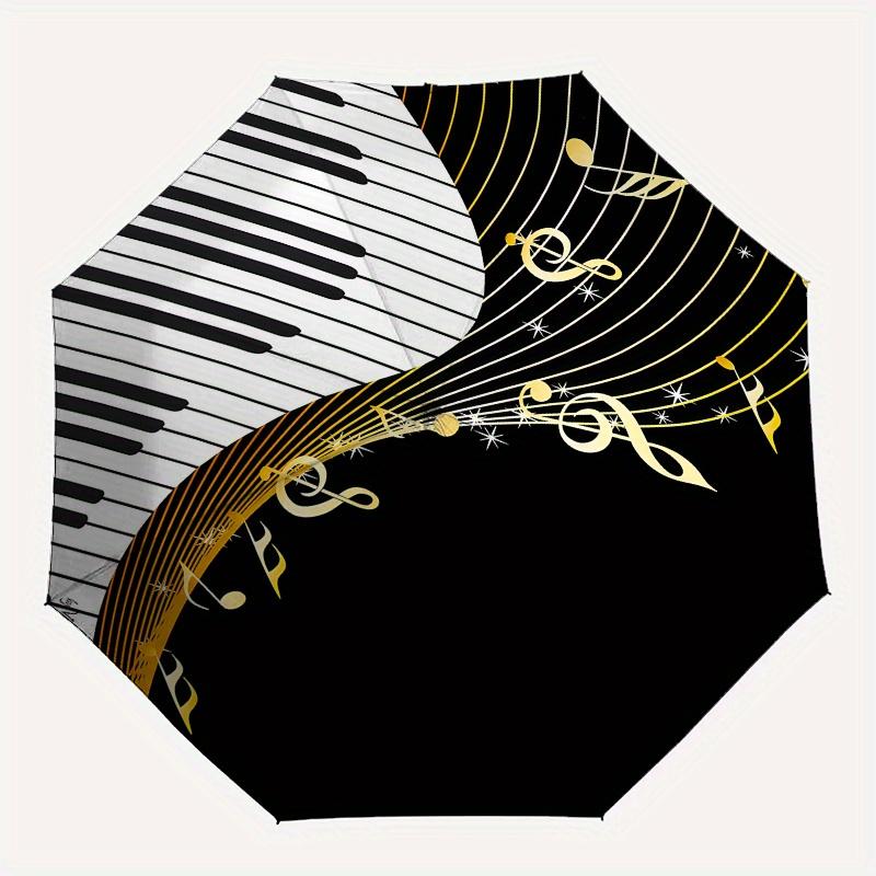 Piano Keys, Musical Notes Theme 8 Bone Hand Automatic Folding Umbrella, Compact and Portable Design, A Perfect Gift for Birthday, Christmas