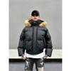 Couple's Winter Leather Down Jacket: Short, Loose, Thickened with Large Fur Collar and Hood.