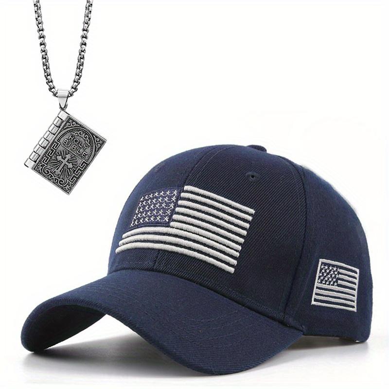 

Комплект из 2 мужских бейсболок с ожерельем, вышитым американским флагом, повседневная бейсболка, модная подвеска, ожерелье, спортивная шляпа от солнца темно-синий