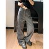 Womens High Waist Grey Cargo Wide Leg Jeans Casual Loose Streetwear Denim Trousers Y2K Style