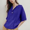 Women’s Loose Fit Linen Blouse Half Sleeve Button Front Casual Lightweight Tunic Top Comfortable Relaxed Fit Shirt