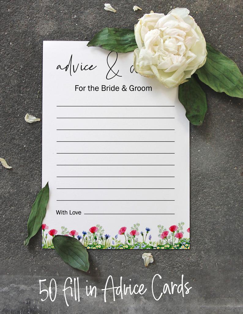 Inkdotpot Pack of 50 Greenery Advice Cards, Advice & Wishes for The Bride and Groom, Mr and Mrs Wedding Game Activity 5x7 Inches
