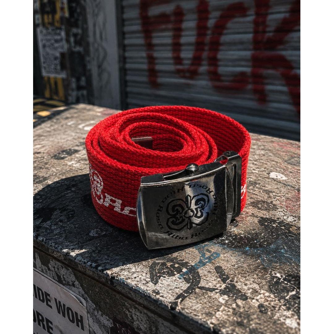 ALBA ROSA Logo Gacha Belt Red Y2K Heisei Street