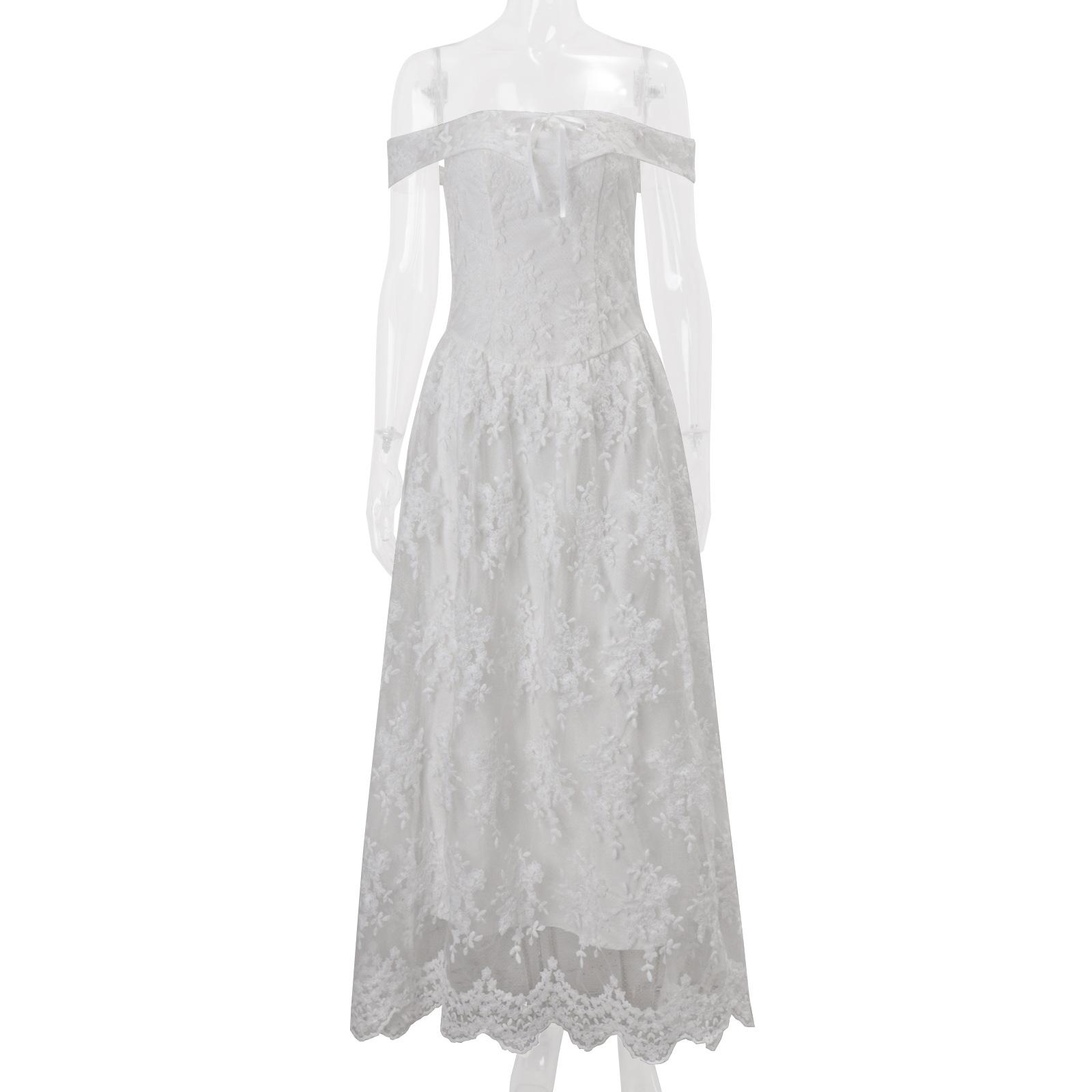 

European and American women s clothing spring new French sweet high temperament one-word shoulder sleeveless dress dress S белый