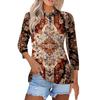 Women's Fashion Casual Lapel Short 3/4 Sleeve Print Shirt Women's Button Up Tops