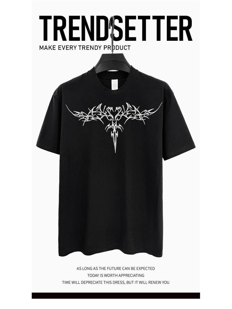Loose Fit Washed Pure Cotton T-Shirt with Chest Tattoo Print