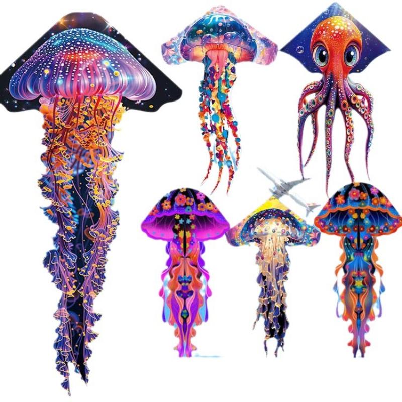 1 Set Colorful Kites Children'S Toys Professional Flying Fluorescent Jellyfish Kites For Adults Outdoor Games