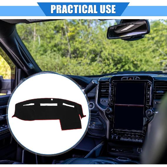 Car Dashboard Cover Compatible for Dodge for Ram 2010-2018, Protective Polyester Red Center Console Interior Trim Dash Cover Mat Pad