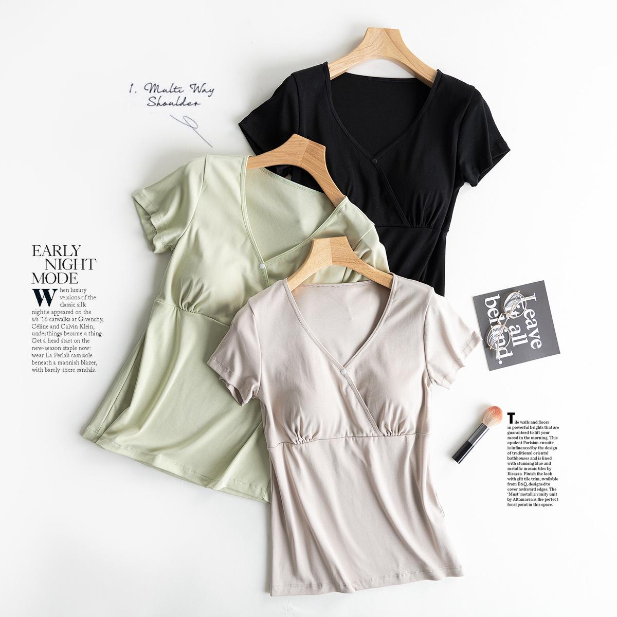 

Short Sleeve Maternity Nursing Pajama Top - Pure Cotton, Breathable Spring/Summer Style XXL абрикосовый света