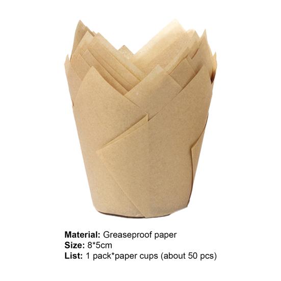 50 Stück Tulpen Muffin Blume Form Becher Einwegpapier Feiertagsparty Cupcake Förmchen Küche