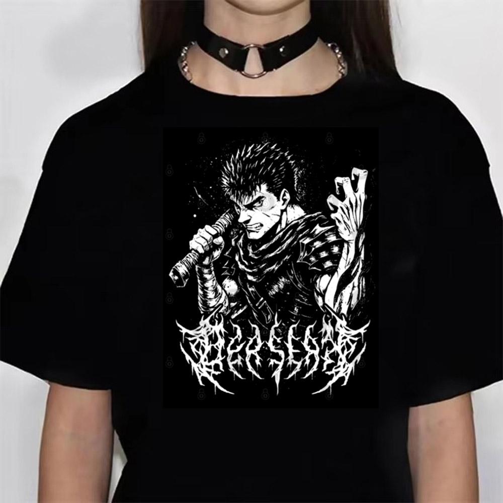 Japan Anime Berserk TShirt Guts Print Graphic Tee Unisexs 90s Summer Short Sleeve Unisexga Dark Fantasy Black SwordsUnisex Style