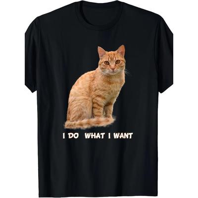 I Do What I Want To Do Fun Orange Cat Lovers Gift T-shirt Casual Fashion Fitness Sports Exercise Running Training Women Clothing
