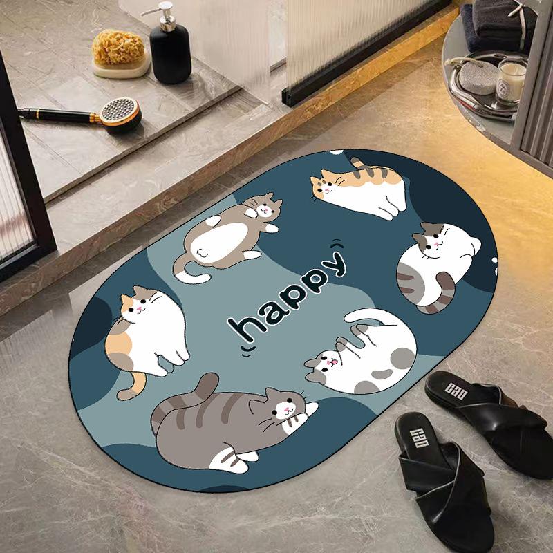New Diatom Mud Mat Home Cartoon Carpet Toilet Moisture-wicking Foot Mat Easy To Clean Bathroom Mat Durable Durable