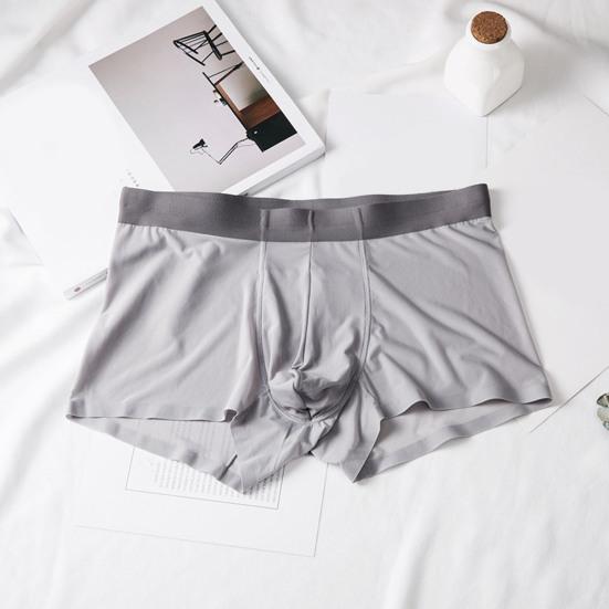 Men Boxer Underwear Mid-rise High Elasticity Tight Cut Shorts Briefs Solid Color Ice Silk Seamless Panties