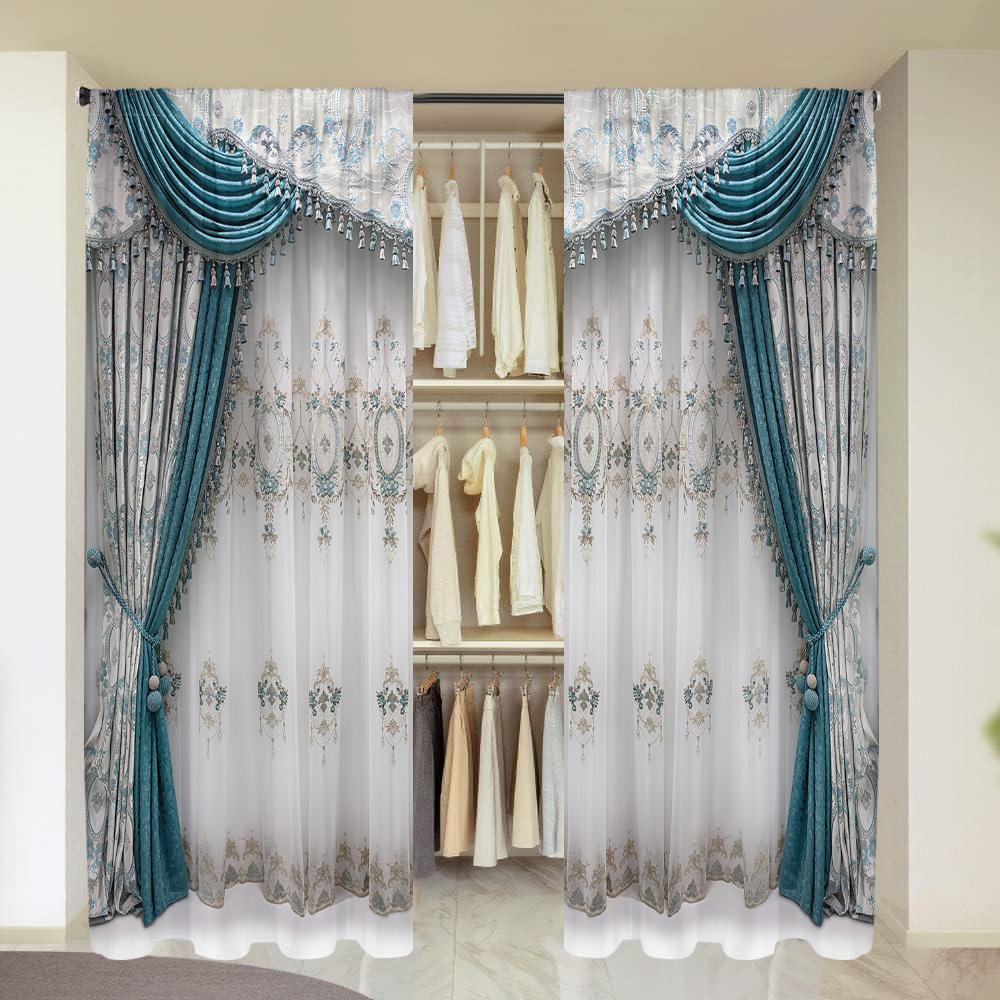 2 Pieces, Elegant and Noble Blue 3D Simulation Curtains - Semi Blackout - Suitable for Living Room, Bedroom, Kitchen, Home Decor