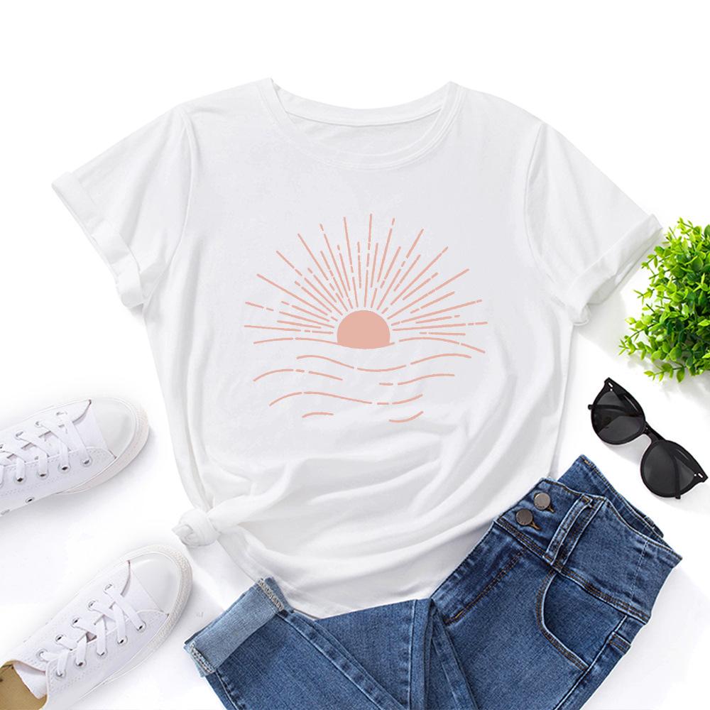 

Cotton T-Shirt Short Sleeve Round Neck Women 2d Print Tops 3XL