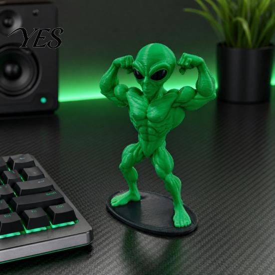 Stable Base Figurine Novelty Alien Statue, 3D Printed Muscular for Unique Sculpture Home, Office, Game Room, Desktop, Shelf, Coffee Table Decor