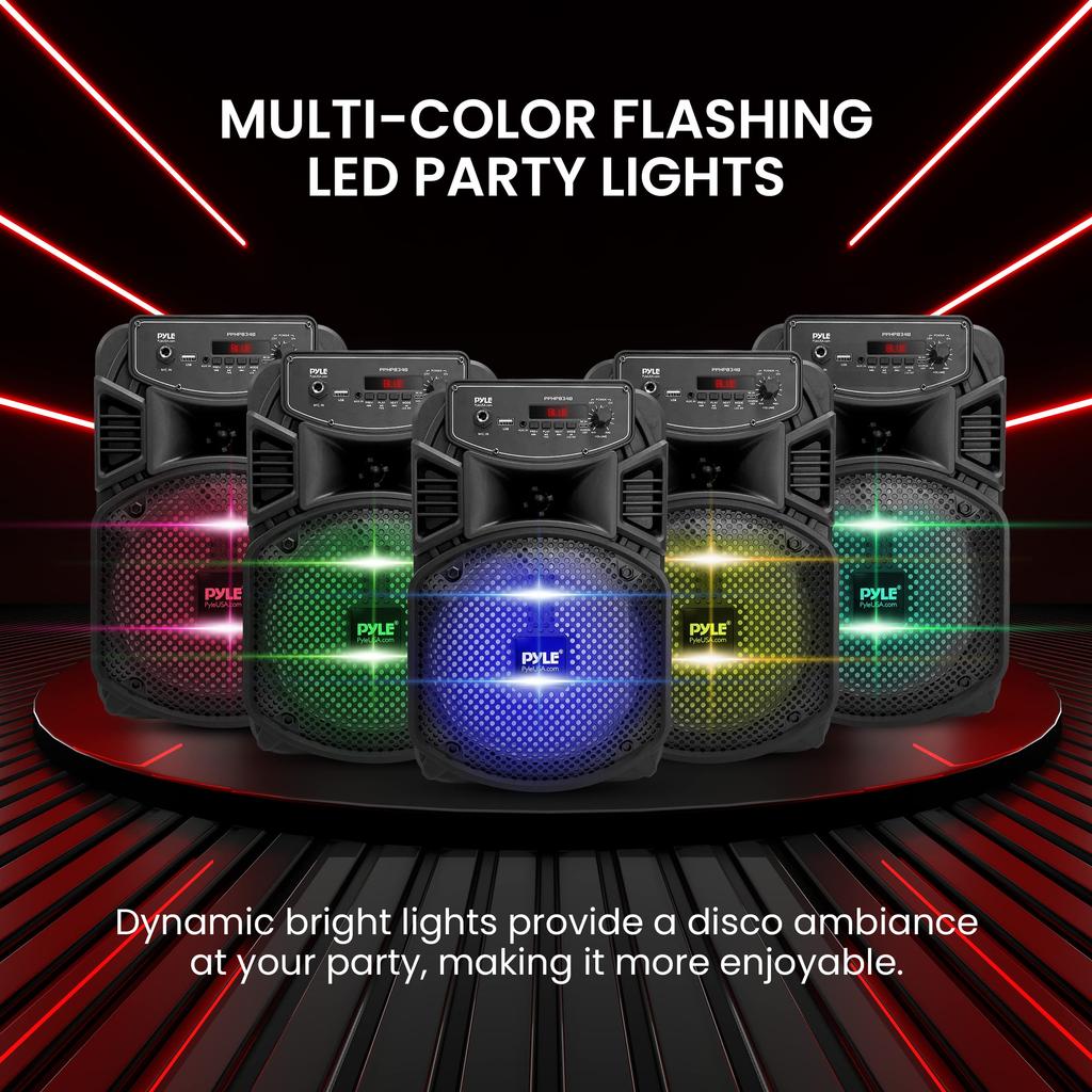 PYLE Wireless Bluetooth Portable Speaker with Max Rechargeable Perfect for and Features Include Flashing Party and a PPHP834B 8-inch 300-Watt Output,