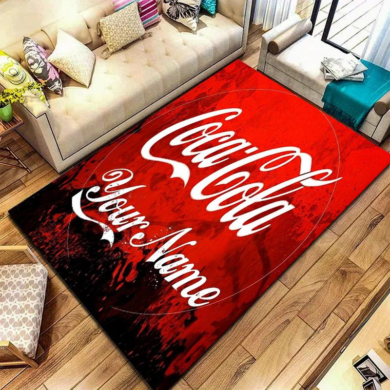 Coca Cola Rainbow Custom Name Carpet Rug For Living Room Bedroom Home Sofa Decoration Kids Play Nonslip Floor Mat