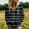 Women's Casual Striped Print Long Sleeve Hooded Jacket with and Pockets